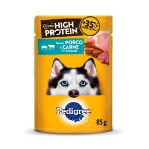 Ração Úmida Pedigree Sachê High Protein Cães Adultos Porco e Carne Ao Molho 85 g