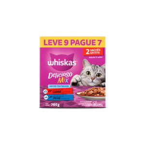 Ração Úmida Whiskas Sabor Carne e Peixe para Gatos Adultos Castrados Pack Leve 9 Pague 7
